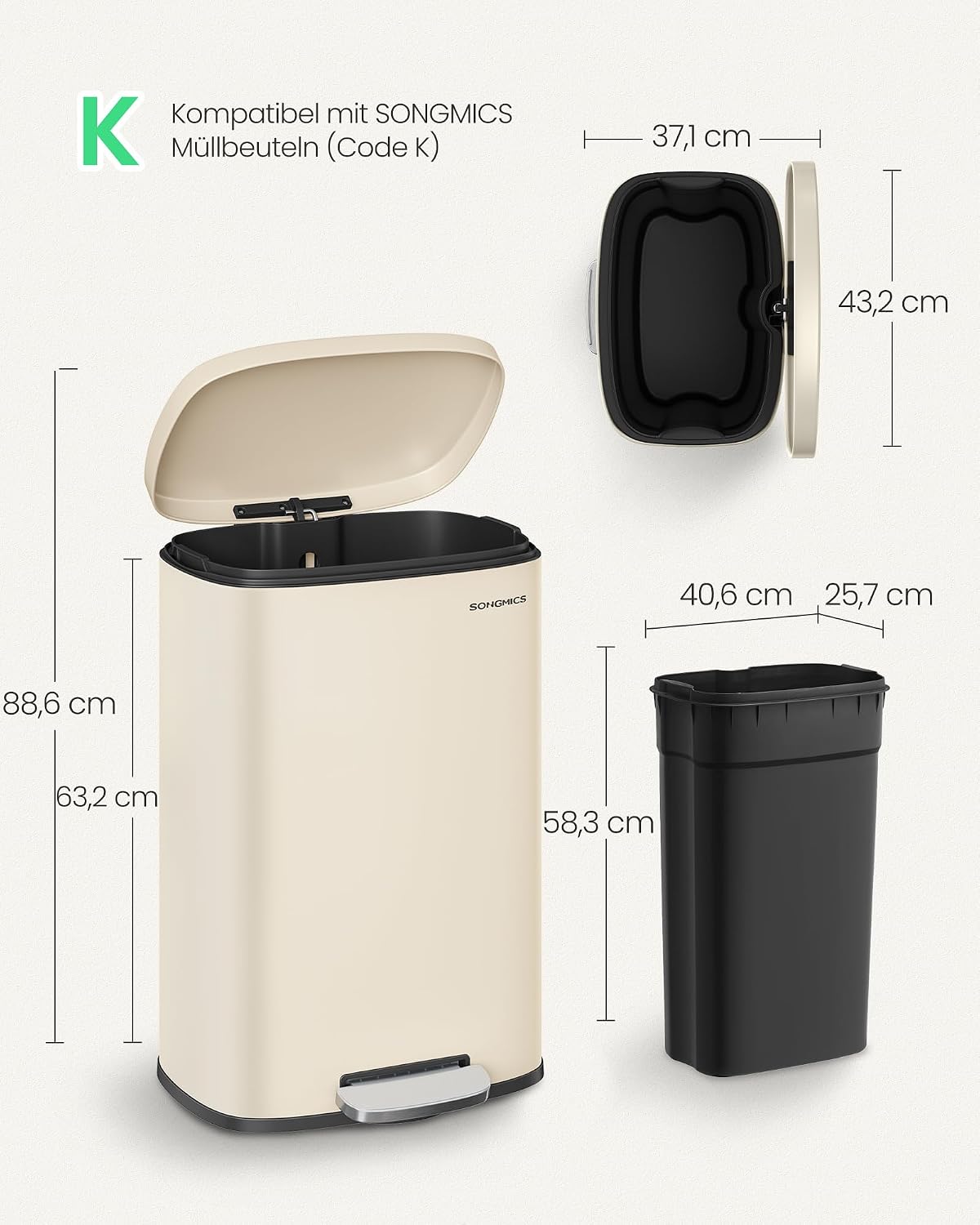 SONGMICS Afvalemmer 50L van staal, pedaalemmer met deksel — foto 7