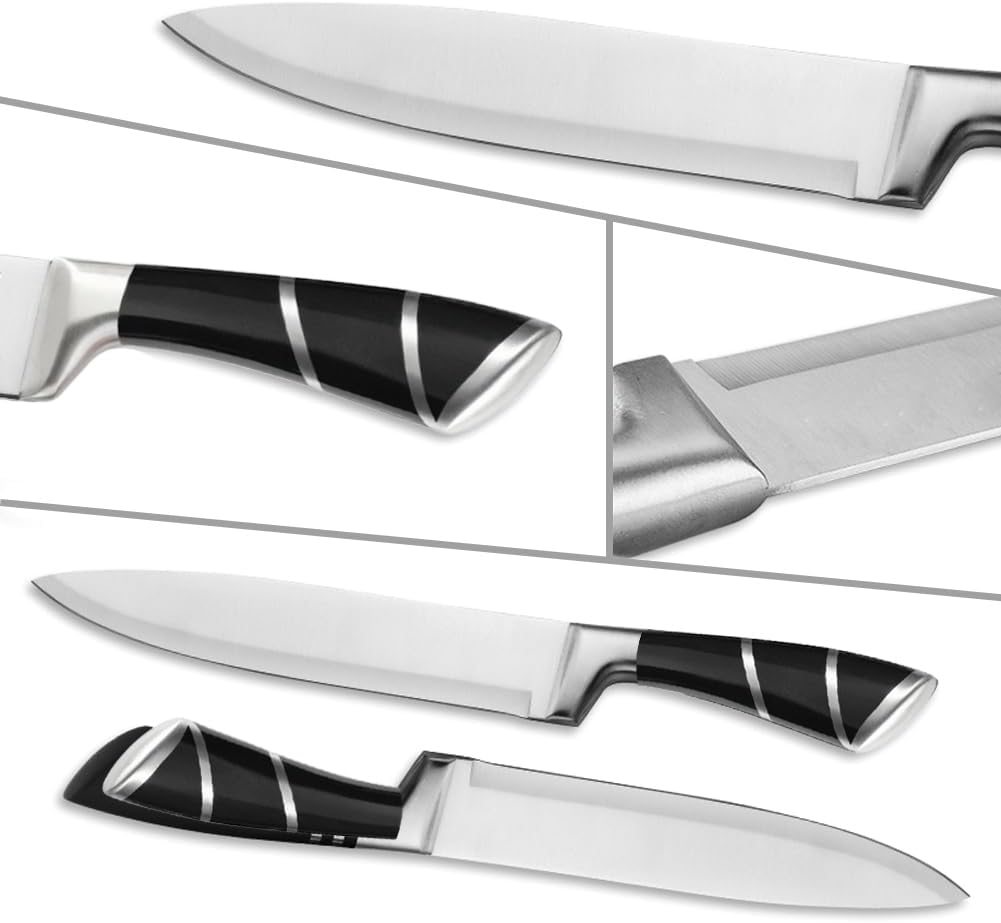3PCS Professional Chef Knife Set, Sharp Japanese Kitchen Knife, German High Carbon Stainless Steel 8 inch chef's knives, 8 inch slicing knife,5 inch Knife Utility Knife (3PCS-Black)