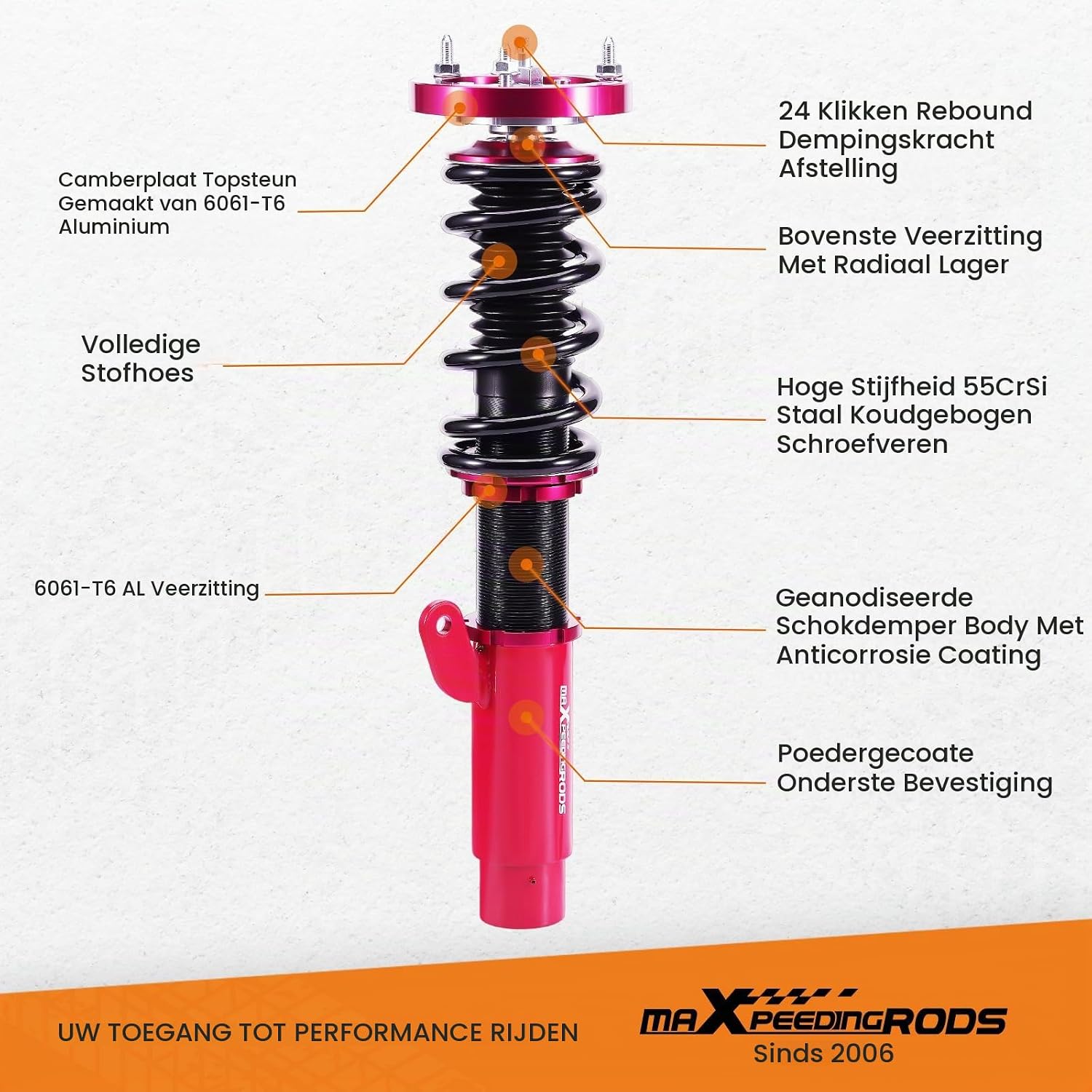 maXpeedingrods Chassis-schroefophangsysteem voor E46 3-serie 98-06, hardheidsverstelbaar, 330xd, 330d, rood — foto 2