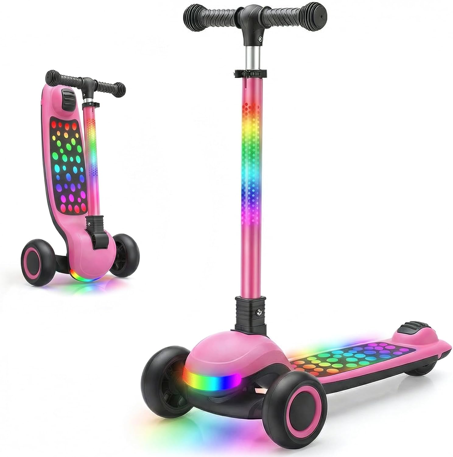 UBRAVOO Scooter voor kinderen van 3 tot 10 jaar, met slechts één klik, inklapbaar, met 4-voudig in hoogte verstelbaar stuur en achterwielrem, verlichte wide-deck-step