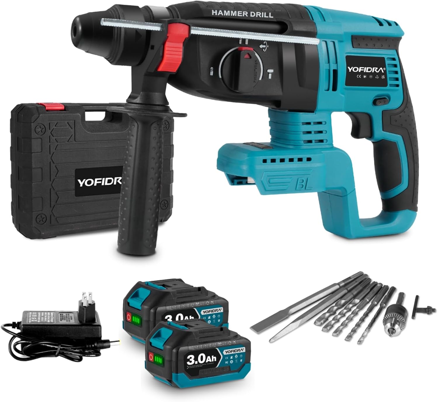 Yofidra 21V Mini Bohrhammer, 700W SDS-Plus Bohrhammer mit 2 3.0Ah Akkus