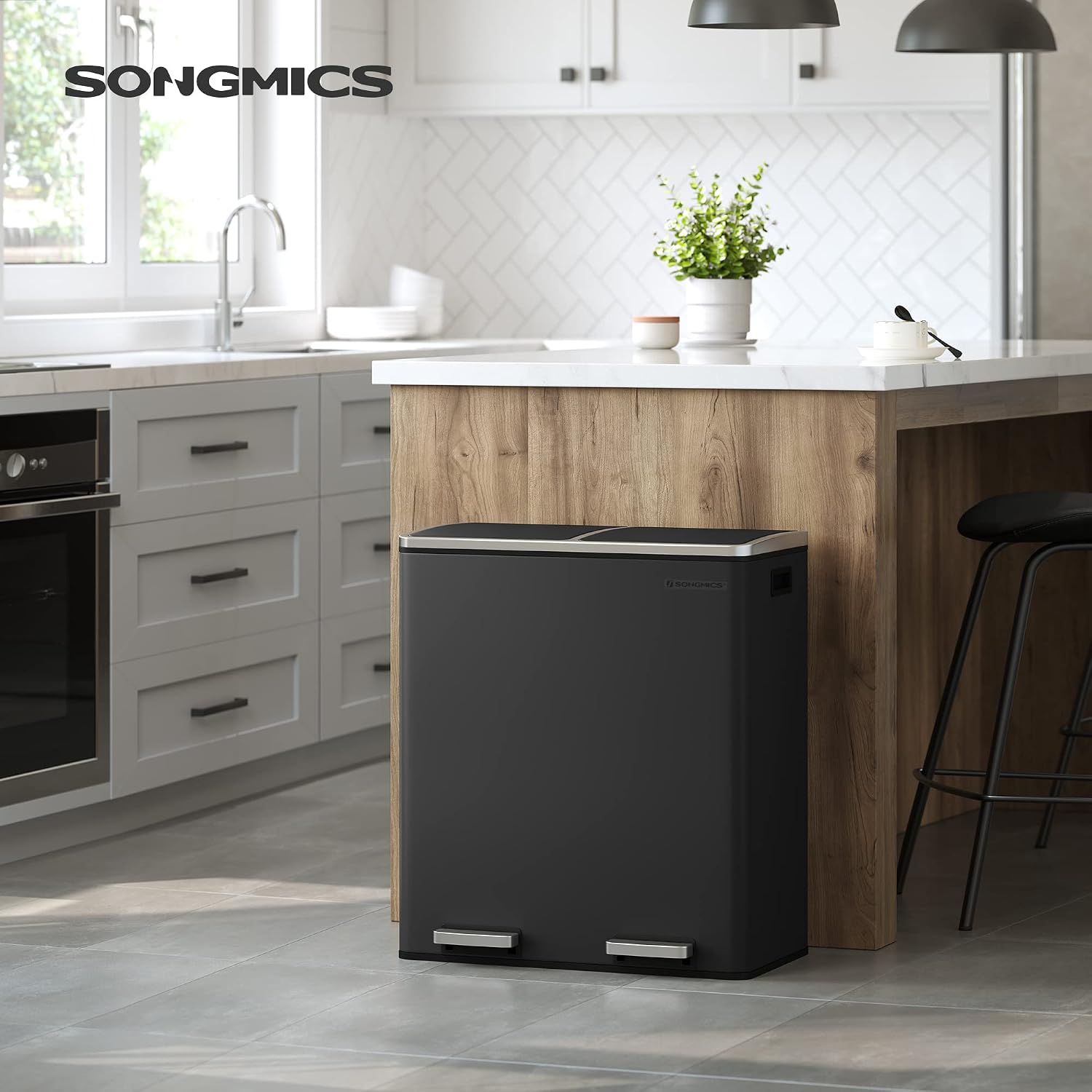 SONGMICS vuilnisbak, metalen pedaalemmers, 2 vakken, 2 x 30 L — foto 2