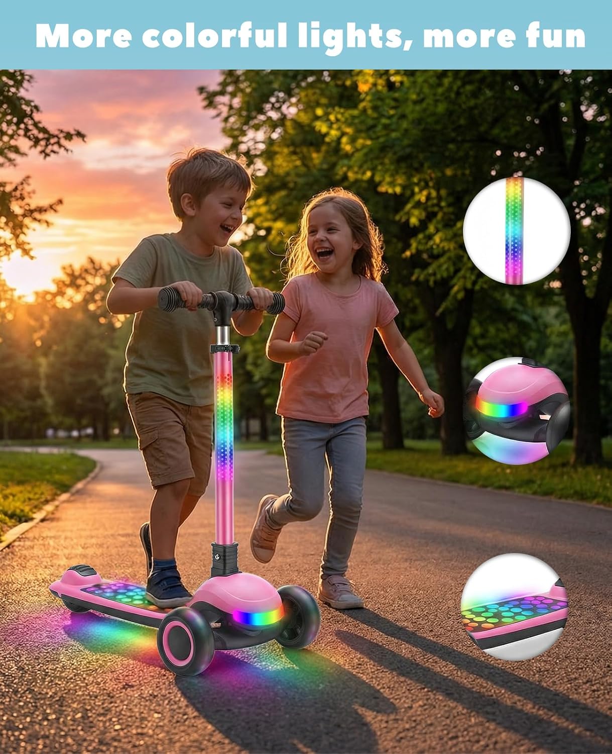 UBRAVOO Scooter voor kinderen van 3 tot 10 jaar, met slechts één klik, inklapbaar, met 4-voudig in hoogte verstelbaar stuur en achterwielrem, verlichte wide-deck-step — foto 3