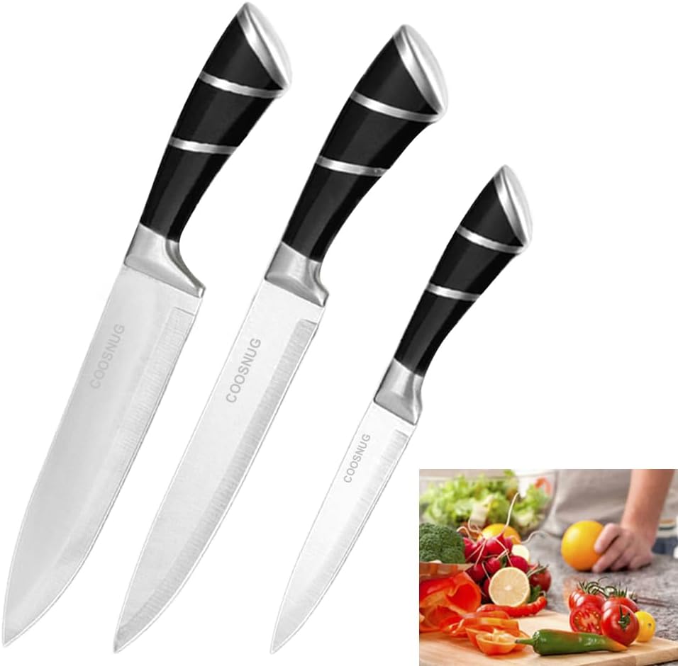 3PCS Professional Chef Knife Set, Sharp Japanese Kitchen Knife, German High Carbon Stainless Steel 8 inch chef's knives, 8 inch slicing knife,5 inch Knife Utility Knife (3PCS-Black)