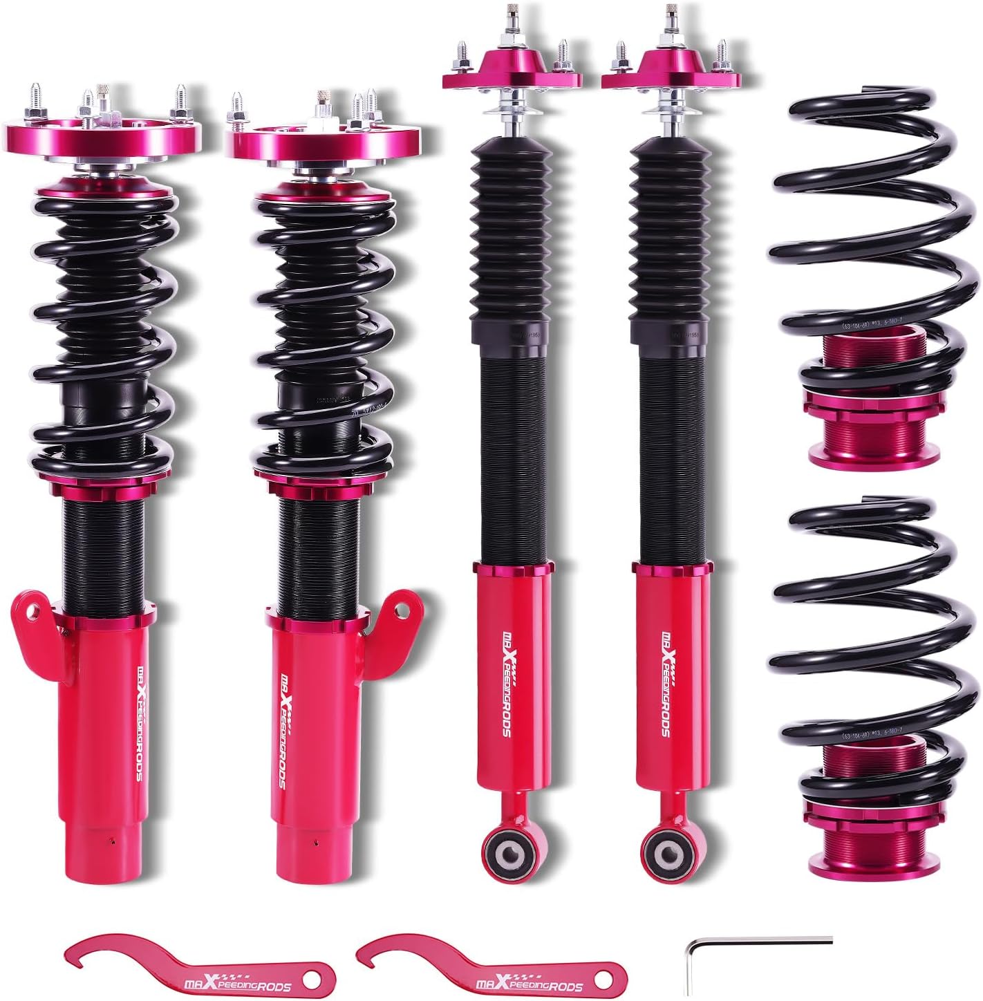 maXpeedingrods Chassis-schroefophangsysteem voor E46 3-serie 98-06, hardheidsverstelbaar, 330xd, 330d, rood