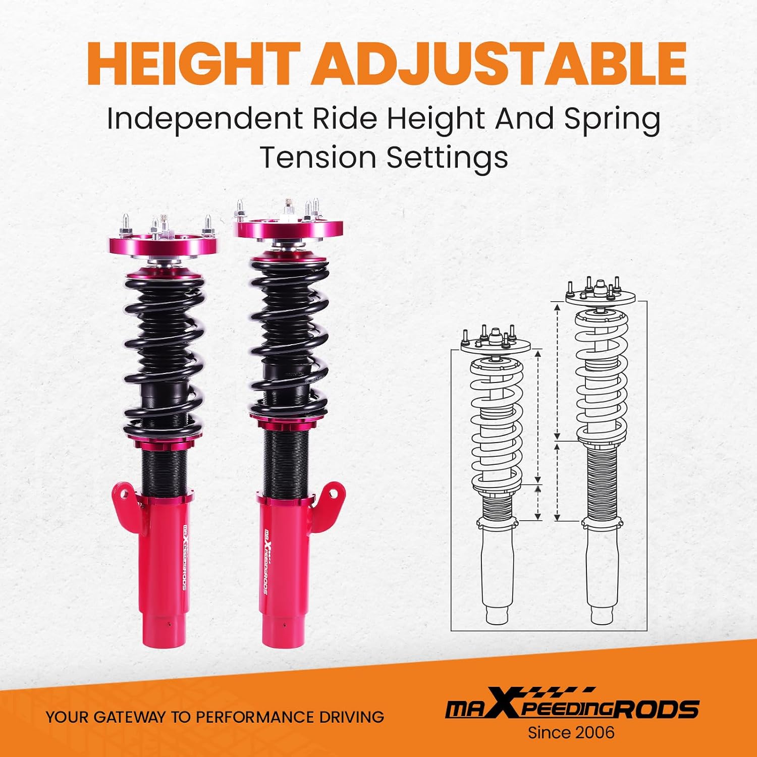 maXpeedingrods Chassis-schroefophangsysteem voor E46 3-serie 98-06, hardheidsverstelbaar, 330xd, 330d, rood — foto 3