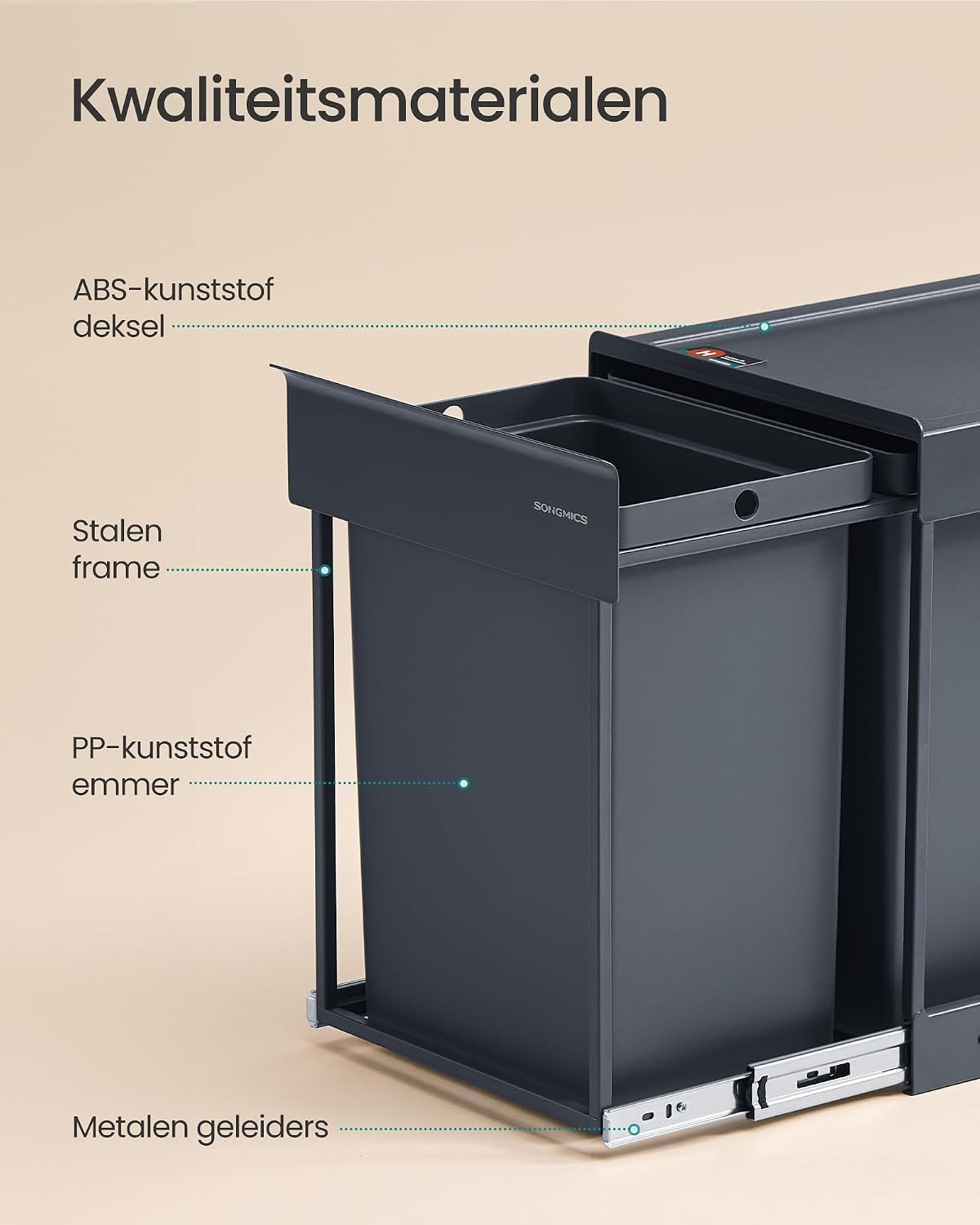 SONGMICS Keukenprullenbak, uittrekbaar, 3 gallon (20 L), 2-compartimenten — foto 6