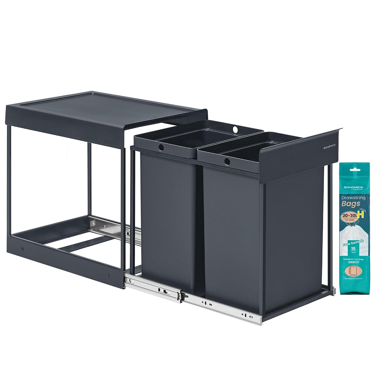 SONGMICS Keukenprullenbak, uittrekbaar, 3 gallon (20 L), 2-compartimenten — foto 1